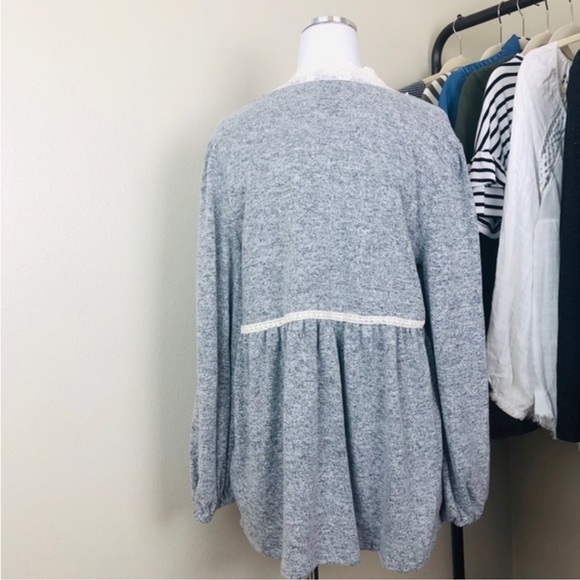 🏹 Boho Heather Grey & Cream Lacy Layering Kimono - Picture 5 of 13